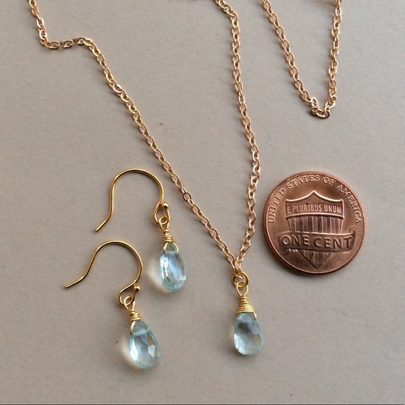 Natural Aquamarine Gold Plated Necklace & Earrings - Picture 10 of 16